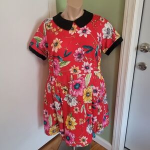 Unique Vintage Floral Mini Dress - Red and Multicolor